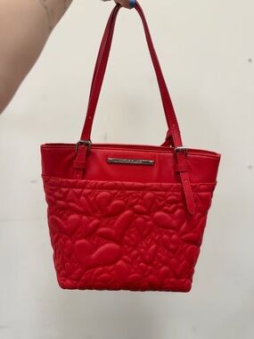 Quilted Heart Red Tote Bag with Adjustable Straps